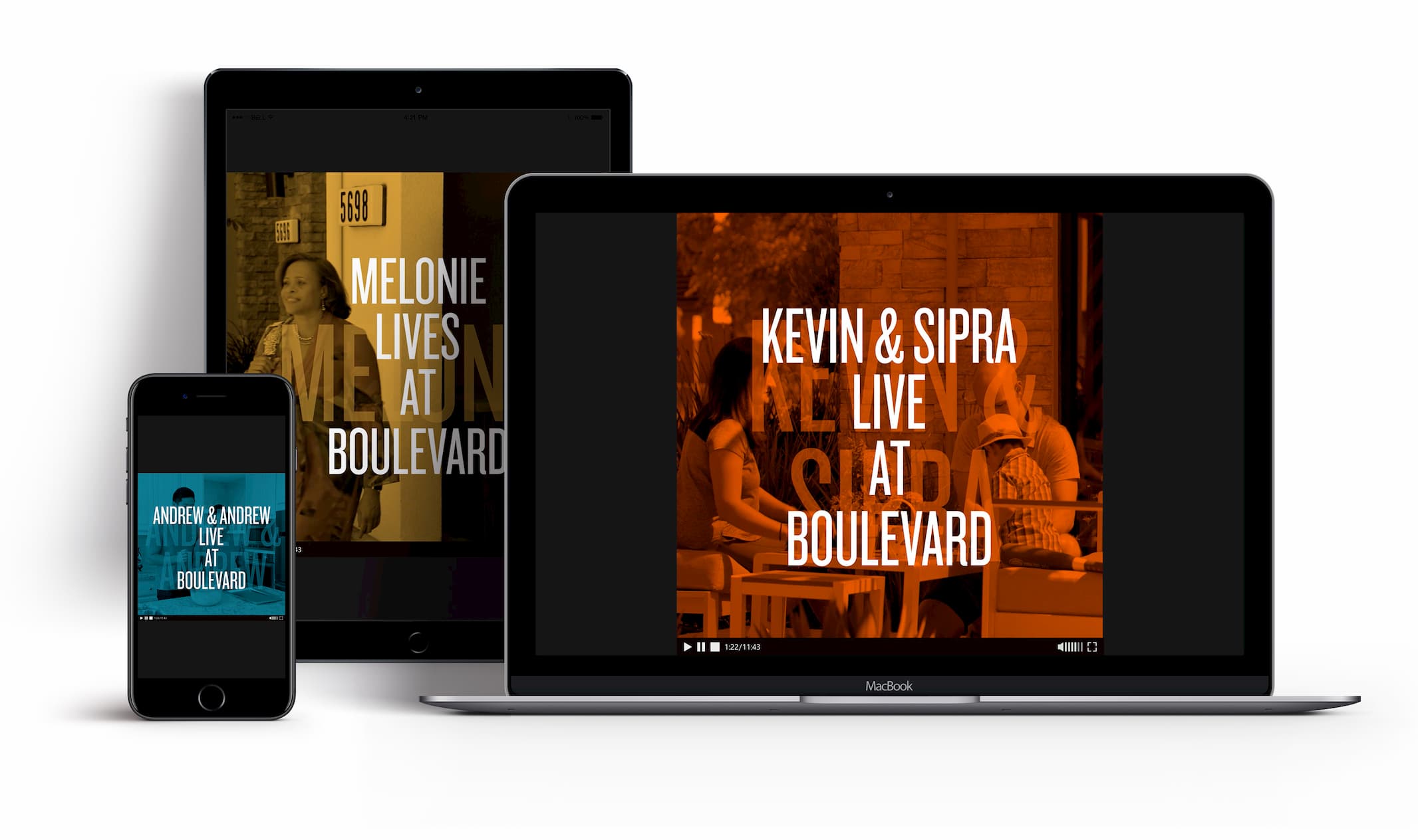 boulevard videos displaying on laptop, tablet and phone