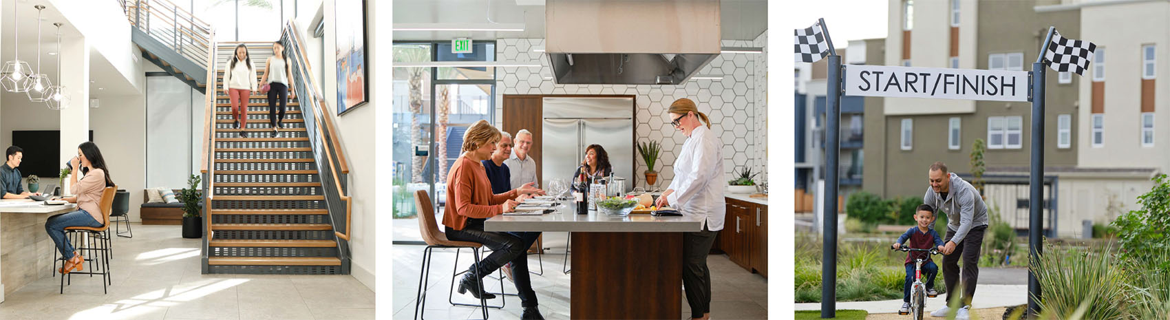 Stairs and kitchen at the Boulevard Clubhouse | Biking trail